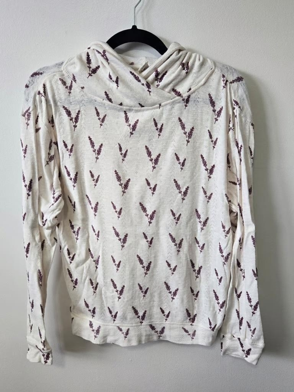 Women’s Cream Cowl Neck Sweater with Purple Botanical Print